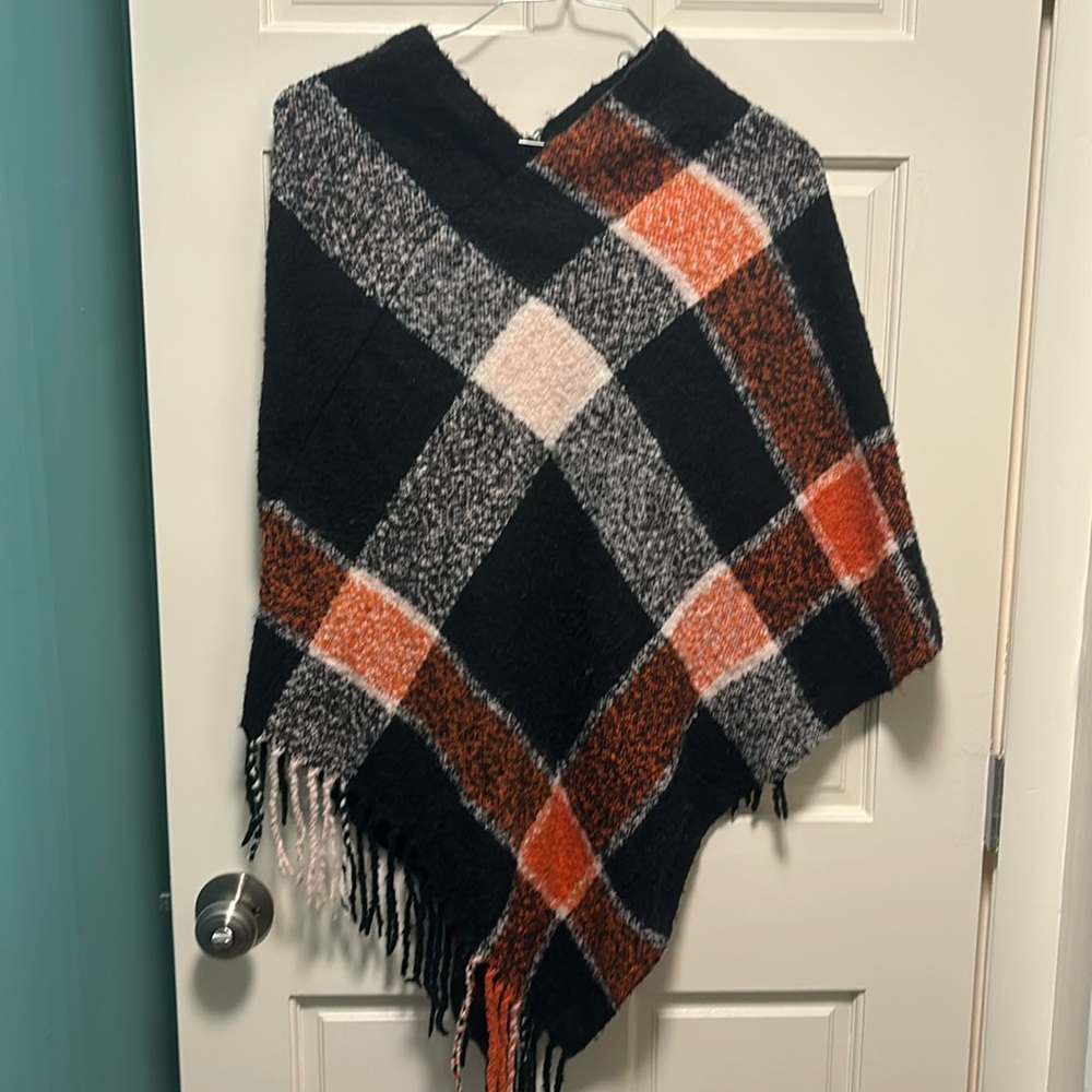 Black & Orange Super Soft Poncho